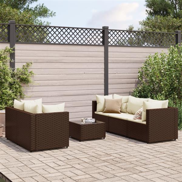 Grote foto vidaxl 6 delige loungeset met kussens poly rattan bruin tuin en terras tuinmeubelen