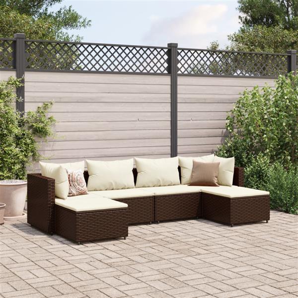 Grote foto vidaxl 6 delige loungeset met kussens poly rattan bruin tuin en terras tuinmeubelen