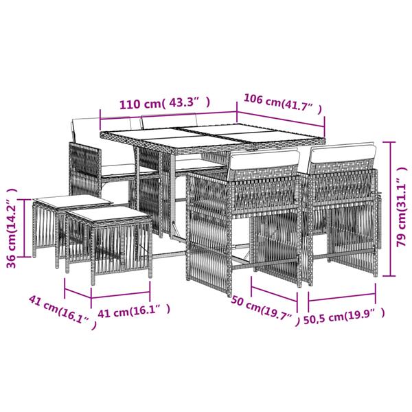 Grote foto vidaxl 9 delige tuinset met kussens poly rattan bruin tuin en terras tuinmeubelen