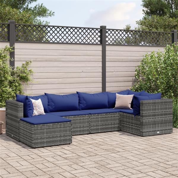 Grote foto vidaxl 6 delige loungeset met kussens poly rattan grijs tuin en terras tuinmeubelen