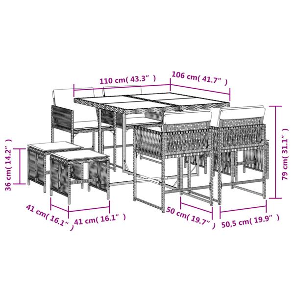 Grote foto vidaxl 9 delige tuinset met kussens poly rattan bruin tuin en terras tuinmeubelen