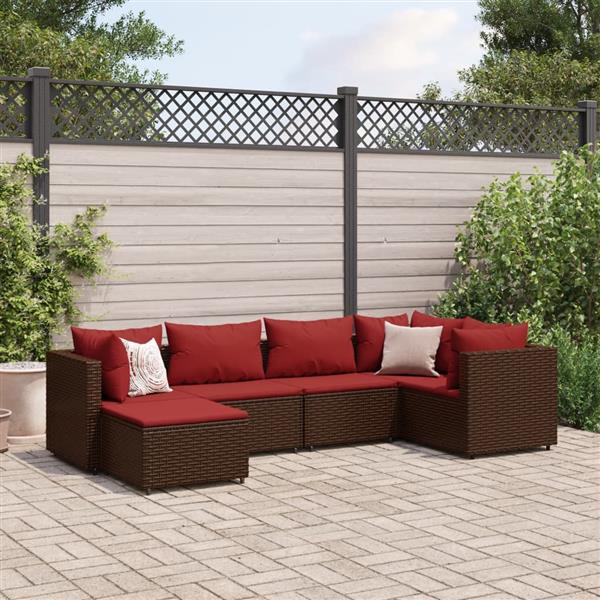 Grote foto vidaxl 6 delige loungeset met kussens poly rattan bruin tuin en terras tuinmeubelen