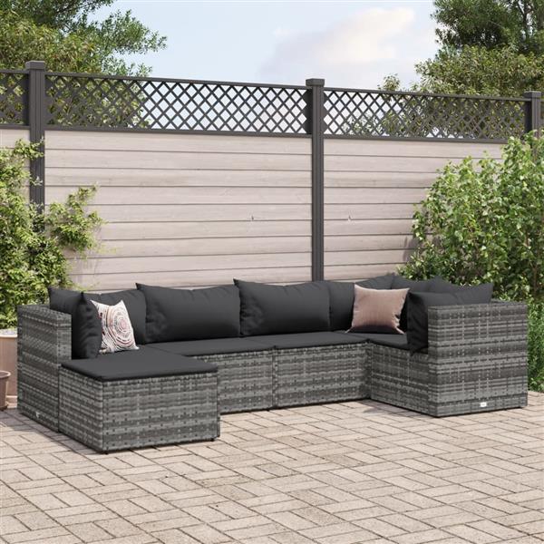 Grote foto vidaxl 6 delige loungeset met kussens poly rattan grijs tuin en terras tuinmeubelen