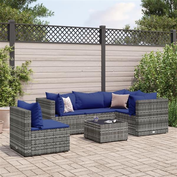 Grote foto vidaxl 6 delige loungeset met kussens poly rattan grijs tuin en terras tuinmeubelen