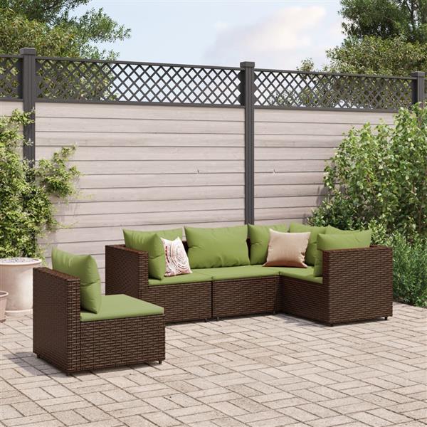 Grote foto vidaxl 5 delige loungeset met kussens poly rattan bruin tuin en terras tuinmeubelen