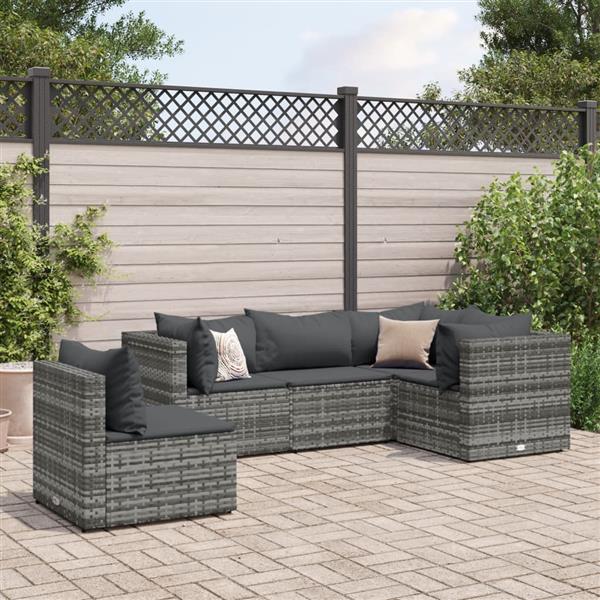 Grote foto vidaxl 5 delige loungeset met kussens poly rattan grijs tuin en terras tuinmeubelen