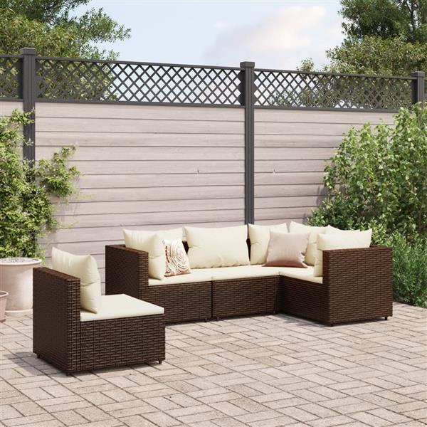 Grote foto vidaxl 5 delige loungeset met kussens poly rattan bruin tuin en terras tuinmeubelen