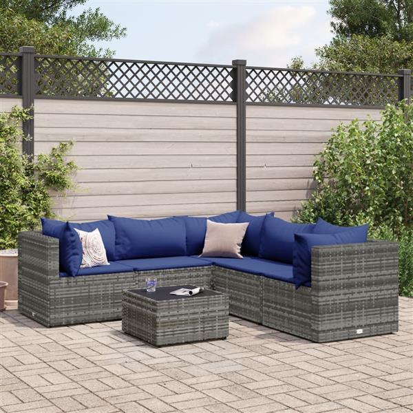 Grote foto vidaxl 6 delige loungeset met kussens poly rattan grijs tuin en terras tuinmeubelen