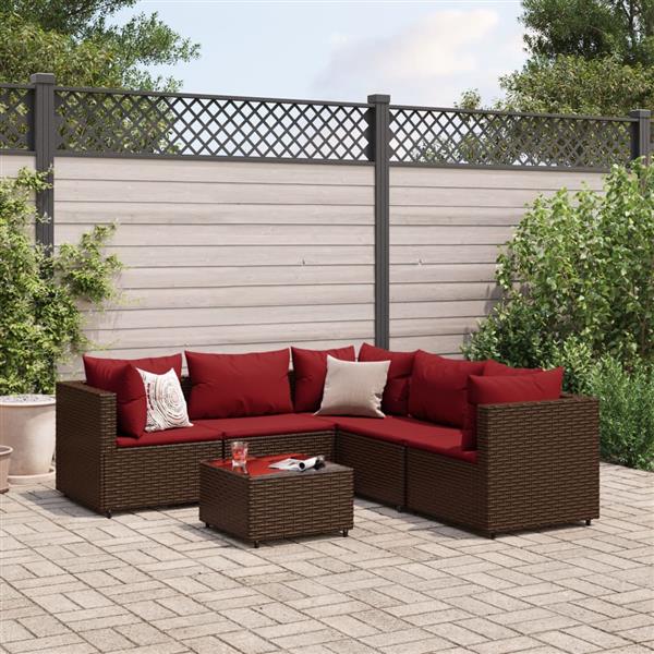 Grote foto vidaxl 6 delige loungeset met kussens poly rattan bruin tuin en terras tuinmeubelen