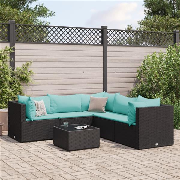 Grote foto vidaxl 6 delige loungeset met kussens poly rattan zwart tuin en terras tuinmeubelen