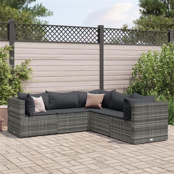 Grote foto vidaxl 5 delige loungeset met kussens poly rattan grijs tuin en terras tuinmeubelen