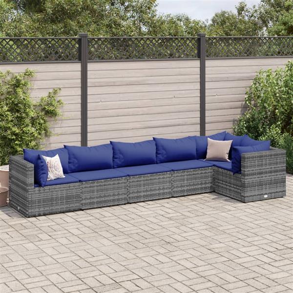 Grote foto vidaxl 6 delige loungeset met kussens poly rattan grijs tuin en terras tuinmeubelen