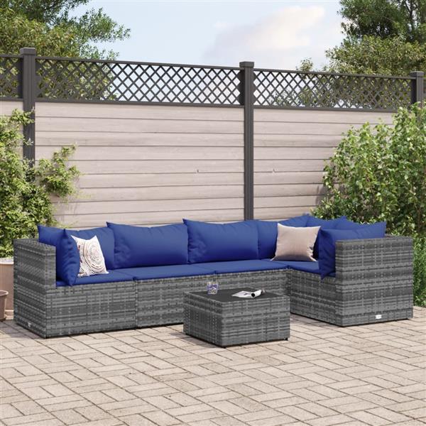 Grote foto vidaxl 6 delige loungeset met kussens poly rattan grijs tuin en terras tuinmeubelen