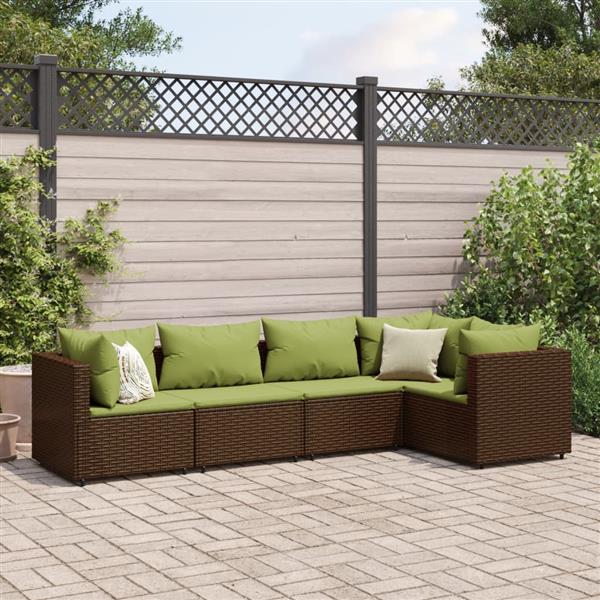 Grote foto vidaxl 5 delige loungeset met kussens poly rattan bruin tuin en terras tuinmeubelen