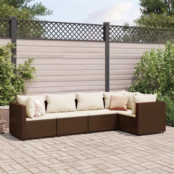 Grote foto vidaxl 5 delige loungeset met kussens poly rattan bruin tuin en terras tuinmeubelen