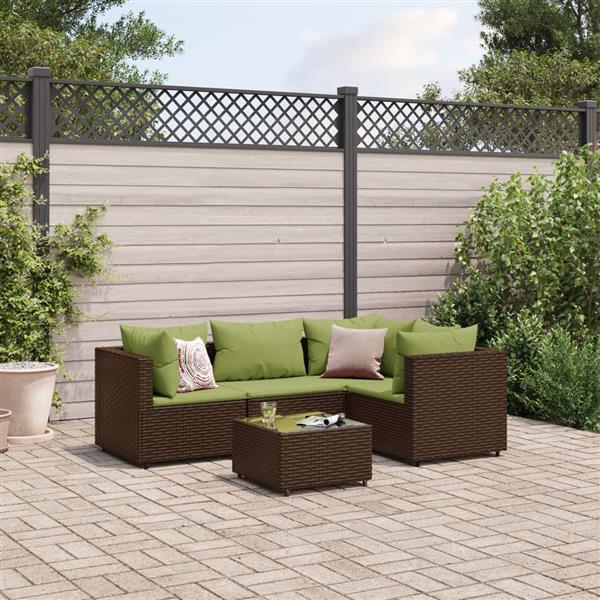 Grote foto vidaxl 5 delige loungeset met kussens poly rattan bruin tuin en terras tuinmeubelen