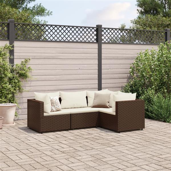 Grote foto vidaxl 4 delige loungeset met kussens poly rattan bruin tuin en terras tuinmeubelen