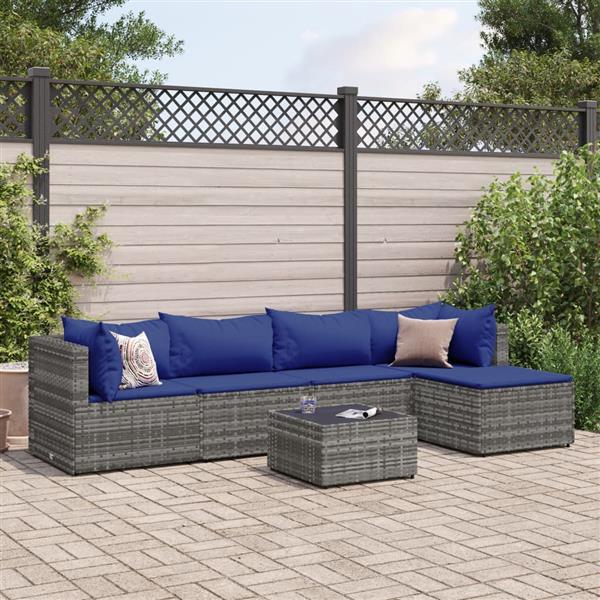 Grote foto vidaxl 6 delige loungeset met kussens poly rattan grijs tuin en terras tuinmeubelen