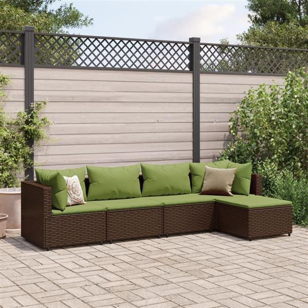 Grote foto vidaxl 5 delige loungeset met kussens poly rattan bruin tuin en terras tuinmeubelen