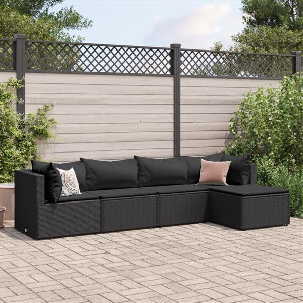 Grote foto vidaxl 5 delige loungeset met kussens poly rattan zwart tuin en terras tuinmeubelen