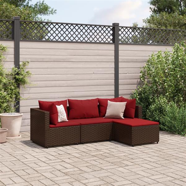 Grote foto vidaxl 4 delige loungeset met kussens poly rattan bruin tuin en terras tuinmeubelen