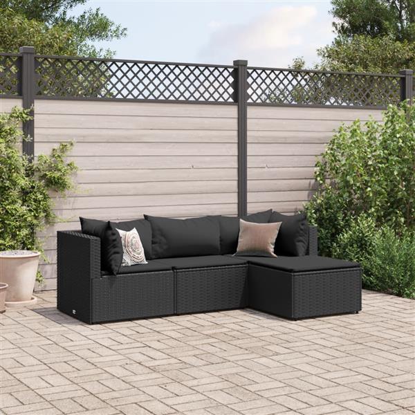 Grote foto vidaxl 4 delige loungeset met kussens poly rattan zwart tuin en terras tuinmeubelen