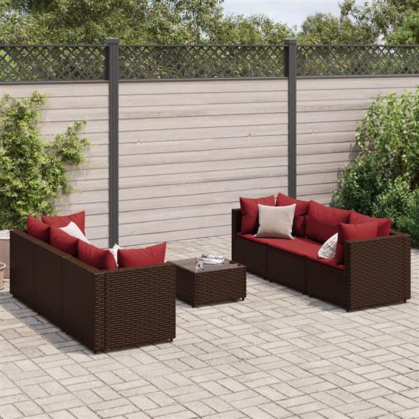 Grote foto vidaxl 7 delige loungeset met kussens poly rattan bruin tuin en terras tuinmeubelen