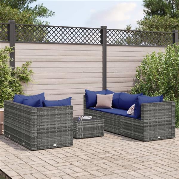 Grote foto vidaxl 6 delige loungeset met kussens poly rattan grijs tuin en terras tuinmeubelen