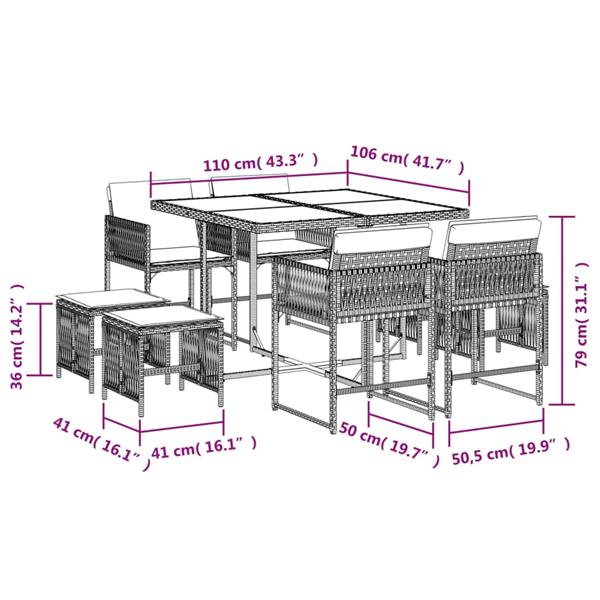 Grote foto vidaxl 9 delige tuinset met kussens poly rattan beige tuin en terras tuinmeubelen