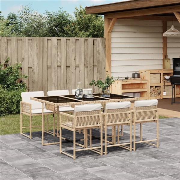 Grote foto vidaxl 7 delige tuinset met kussens poly rattan beige tuin en terras tuinmeubelen