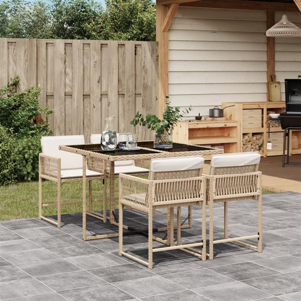 Grote foto vidaxl 5 delige tuinset met kussens poly rattan beige tuin en terras tuinmeubelen