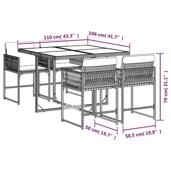 Grote foto vidaxl 5 delige tuinset met kussens poly rattan bruin tuin en terras tuinmeubelen