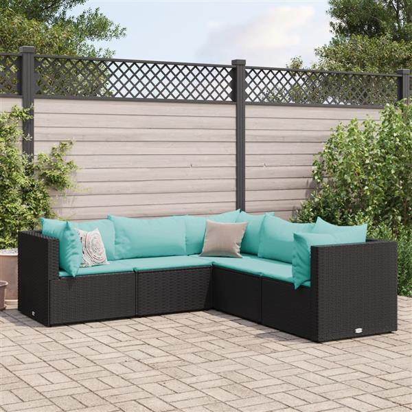 Grote foto vidaxl 5 delige loungeset met kussens poly rattan zwart tuin en terras tuinmeubelen