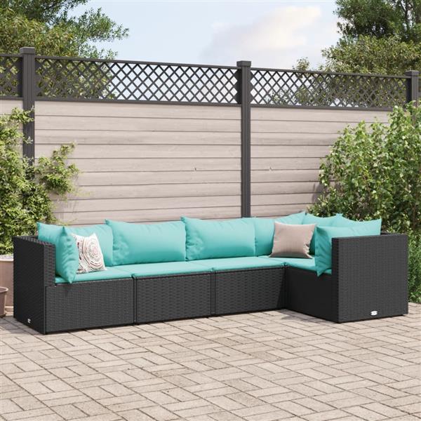 Grote foto vidaxl 5 delige loungeset met kussens poly rattan zwart tuin en terras tuinmeubelen