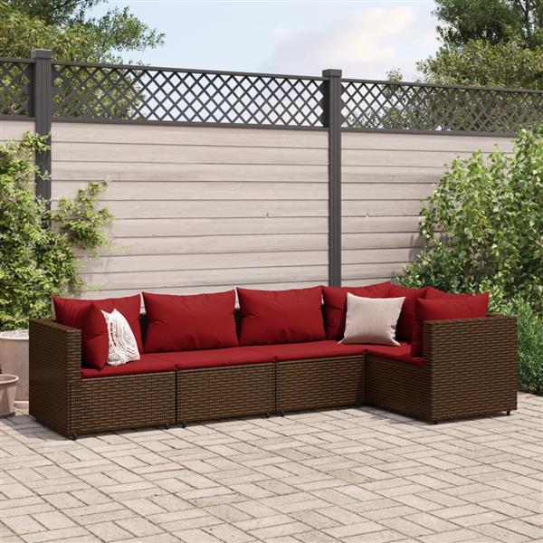 Grote foto vidaxl 5 delige loungeset met kussens poly rattan bruin tuin en terras tuinmeubelen