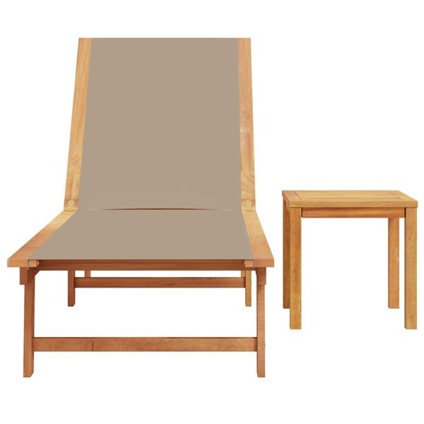 Grote foto vidaxl ligbed met tafel massief acaciahout en textileen taupe tuin en terras tuinmeubelen