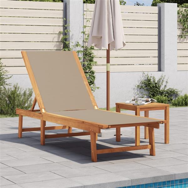 Grote foto vidaxl ligbed met tafel massief acaciahout en textileen taupe tuin en terras tuinmeubelen