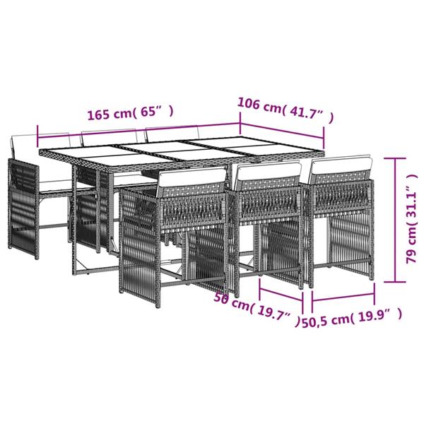 Grote foto vidaxl 7 delige tuinset met kussens poly rattan grijs tuin en terras tuinmeubelen