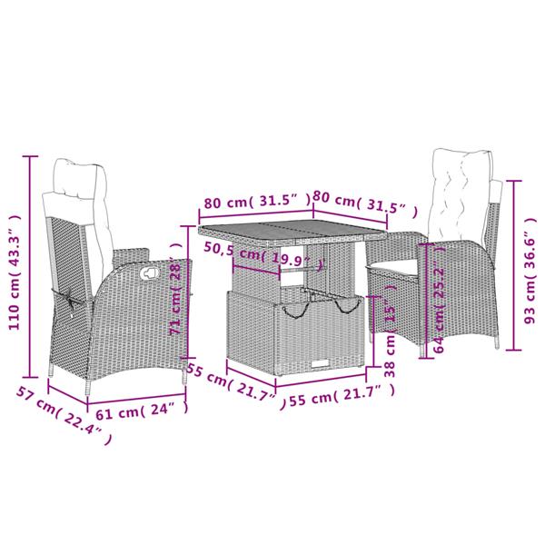 Grote foto vidaxl 3 delige tuinset met kussens poly rattan grijs tuin en terras tuinmeubelen