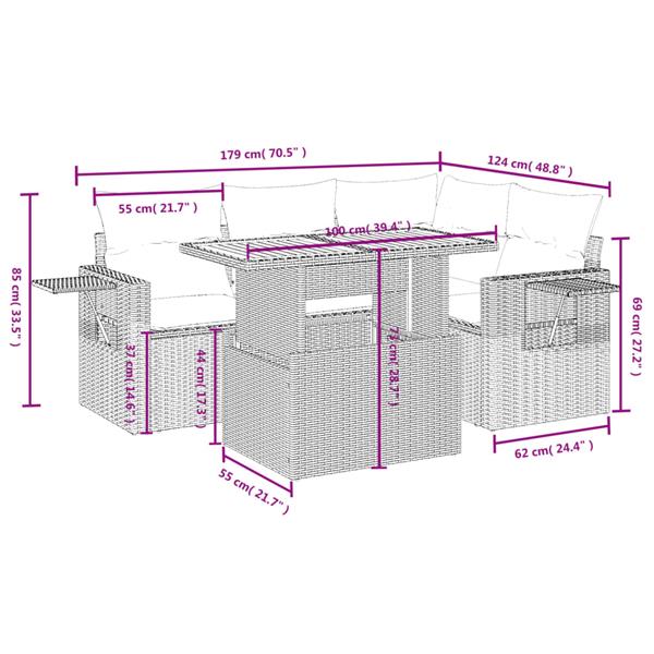 Grote foto vidaxl 5 delige loungeset met kussens poly rattan grijs tuin en terras tuinmeubelen