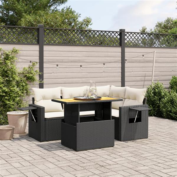 Grote foto vidaxl 5 delige loungeset met kussens poly rattan zwart tuin en terras tuinmeubelen