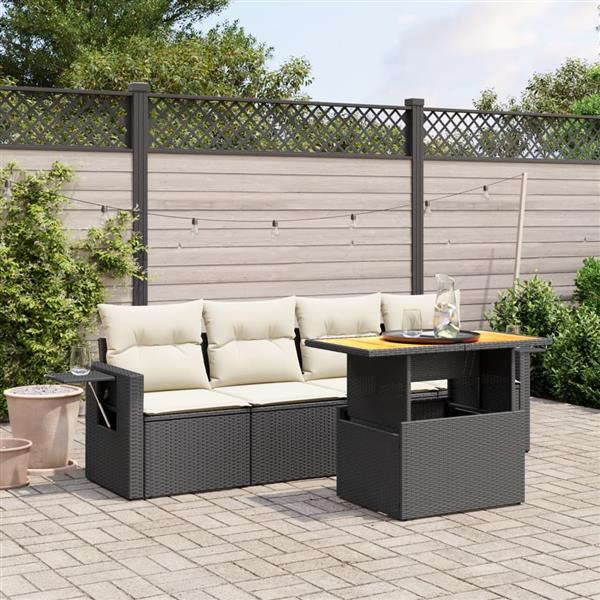 Grote foto vidaxl 5 delige loungeset met kussens poly rattan zwart tuin en terras tuinmeubelen