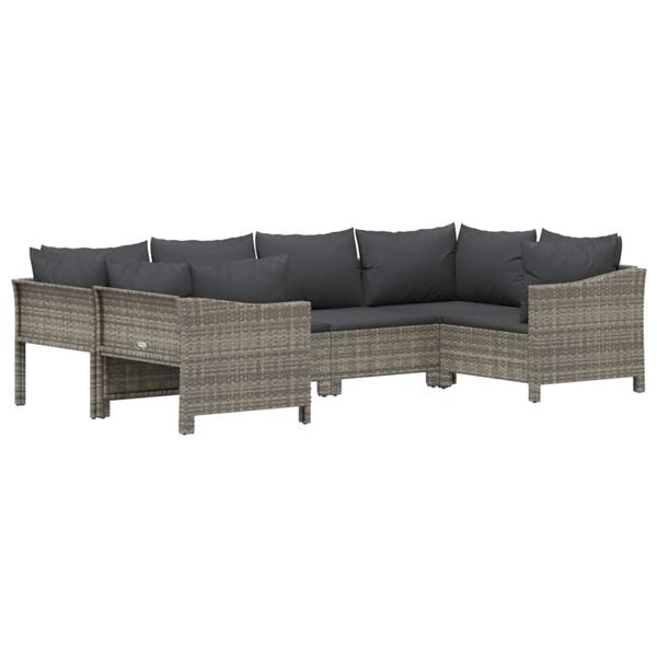 Grote foto vidaxl 6 delige loungeset met kussens poly rattan grijs tuin en terras tuinmeubelen