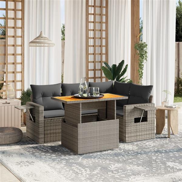 Grote foto vidaxl 5 delige loungeset met kussens poly rattan grijs tuin en terras tuinmeubelen