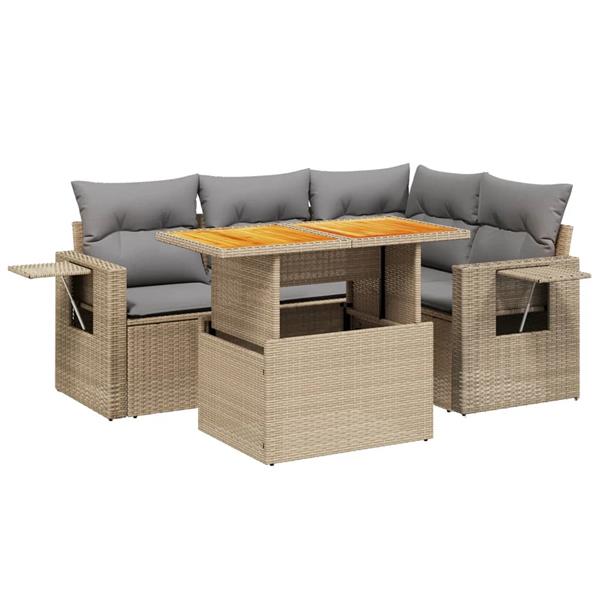 Grote foto vidaxl 5 delige loungeset met kussens poly rattan beige tuin en terras tuinmeubelen