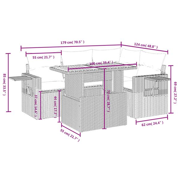 Grote foto vidaxl 5 delige loungeset met kussens poly rattan beige tuin en terras tuinmeubelen