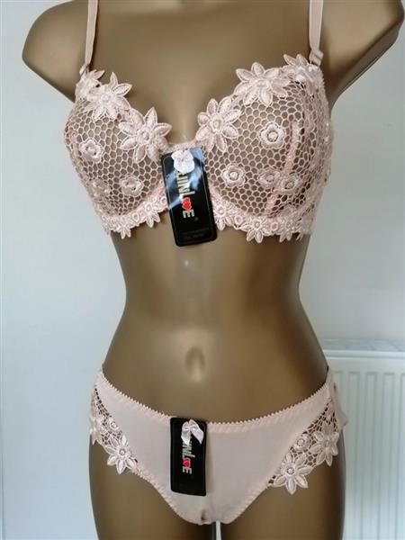 Grote foto chique goudbeige bh met slip d cups kleding dames ondergoed en lingerie