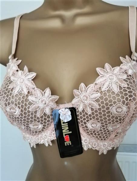 Grote foto chique goudbeige bh met slip d cups kleding dames ondergoed en lingerie