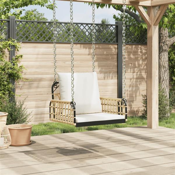 Grote foto vidaxl schommelstoel met kussens 63x58x39 cm poly rattan en staal tuin en terras tuinmeubelen