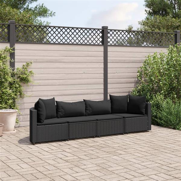 Grote foto vidaxl 4 delige loungeset met kussens poly rattan zwart tuin en terras tuinmeubelen